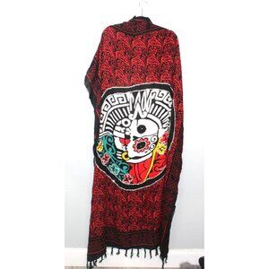 Sugar Skull Scarf Women's Red Black Fringe Lightweight Aztec Witchy Goth Spooky